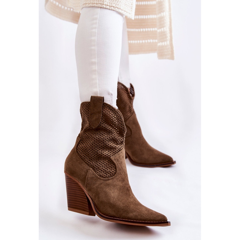 FB1 Naisten mokkanahka, harjakattoiset cowboysaappaat Khaki Eleonore ruskea 1