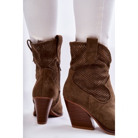 FB1 Naisten mokkanahka, harjakattoiset cowboysaappaat Khaki Eleonore ruskea 2