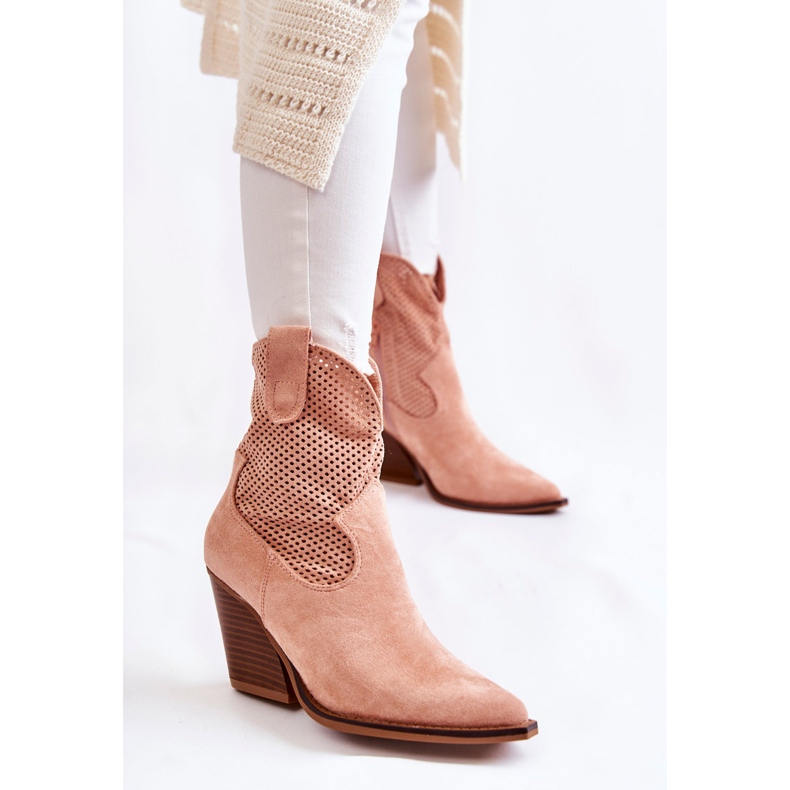 Naisten mokkanahkaiset harjakattoiset saappaat Cowboy Pink Eleonore beige 1