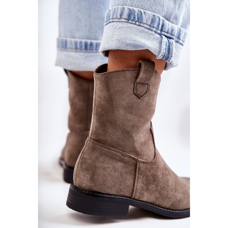 S.Barski Naisten mokkanahkasaappaat tasakorkoisella tummanharmaalla Fiorenz beige 2