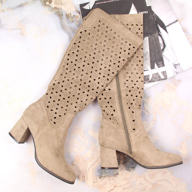 POTOCKI Naisten saappaat, harjakattoisia, mokkanahka ruskea Daszyński beige 1