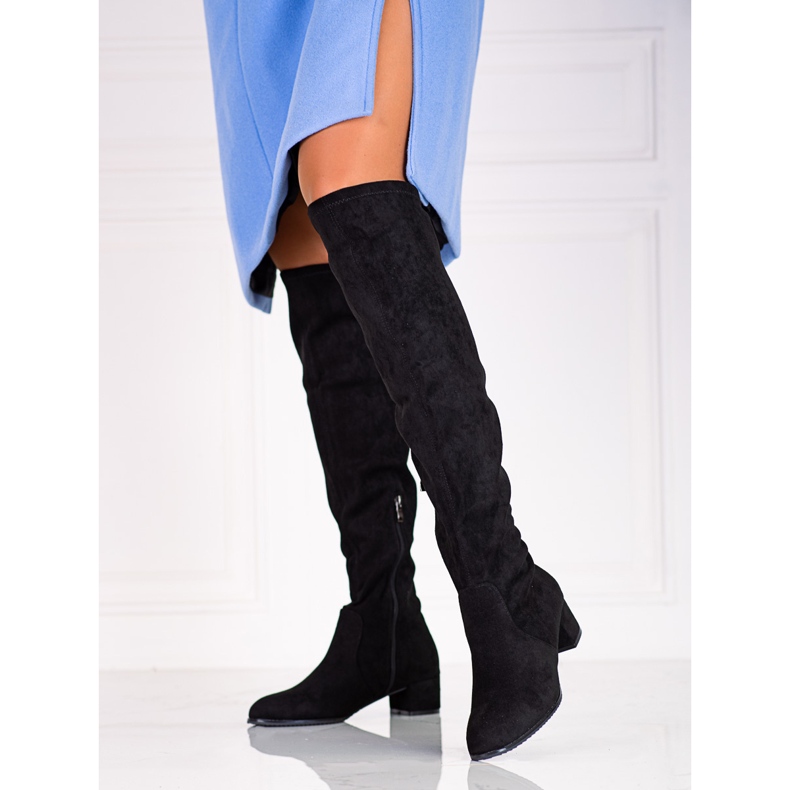 Naisten mokkanahkaiset reisisaappaat matalassa Shelovet-tolppassa musta 1