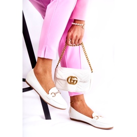 Naisten nahkaiset mokasiinit koristeella, valkoinen 2