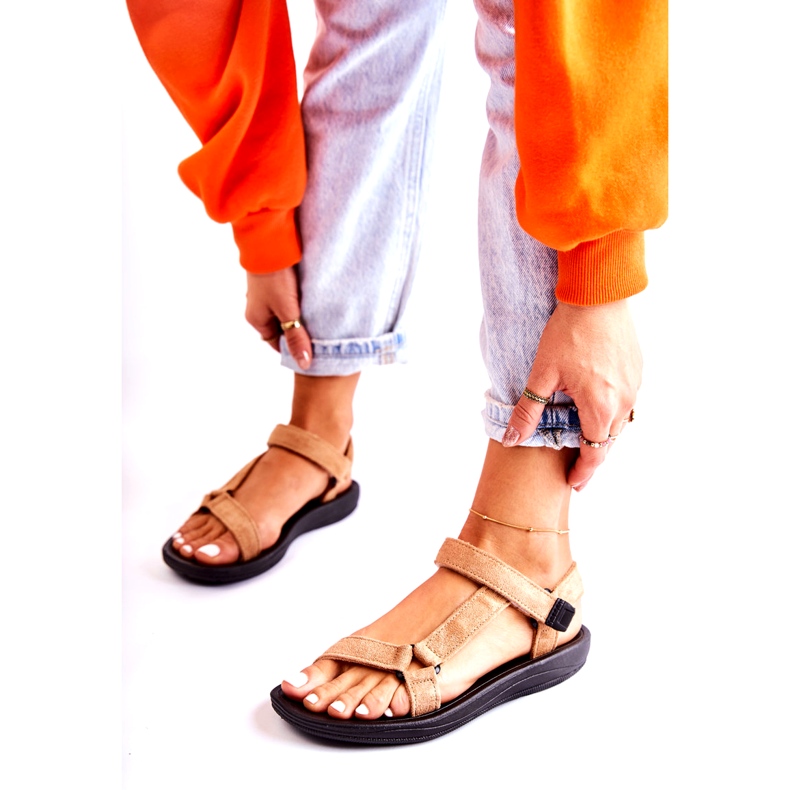 PM1 Naisten mokkanahkaiset urheilusandaalit Tumma beige Harris 2