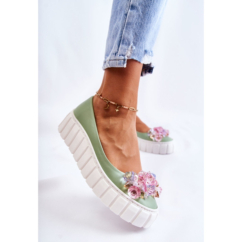 PA2 Nahkabalerinat alustalla värikkäällä vihreällä ladette-koristeella 2