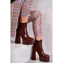 Naisten eko-nahkasaappaat massiivisella korolla Brown Jones ruskea 1