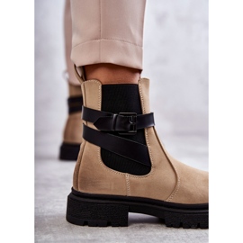 FE1 Naisten lämpimät saappaat Jodhpur-saappaat Vyöllä Beige Jose 2