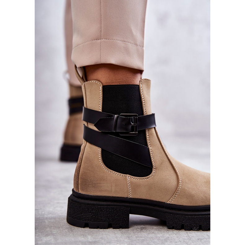 FE1 Naisten lämpimät saappaat Jodhpur-saappaat Vyöllä Beige Jose 2