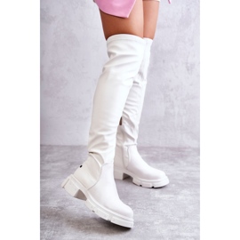 Nahkasaappaat polven yli tasaisella kantapäällä GOE KK2N4022 valkoinen 1