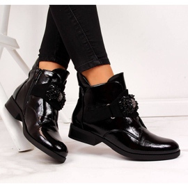 S.Barski S. Barskin eristetyt, lakatut naisten saappaat mustalla rusetilla 1