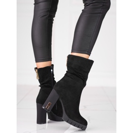 Naisten Shelovet mokkanahkasaappaat korkeassa tolppassa musta 1