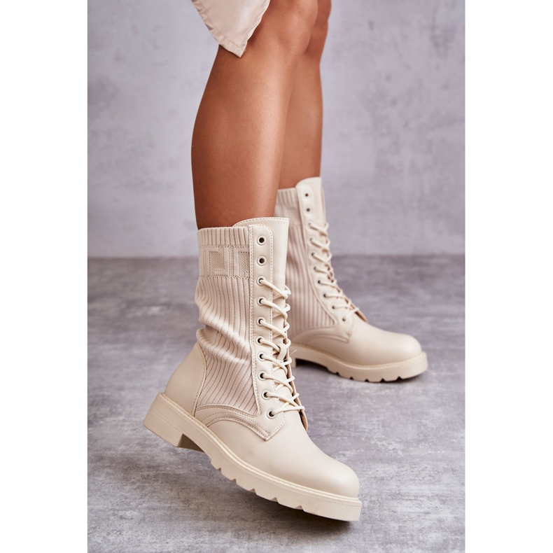 FS1 Naisten nilkkurit, joissa on sukka tasaisella kantapäällä beige Liam ruskea 2