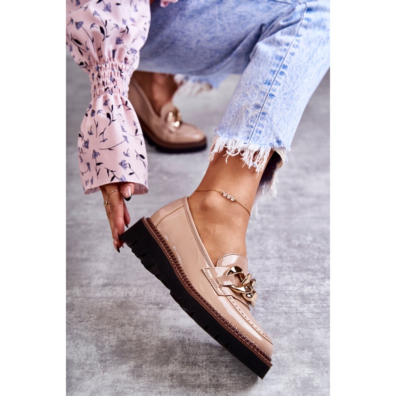 Vinceza Lakatut loaferit beigellä Reidun-alustalla ruskea 1