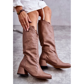 PA2 Nahkaiset polvisaappaat tummanbeiget Andreia ruskea 1