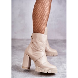 Nahkasaappaat korkokenkä Beige Elia 2