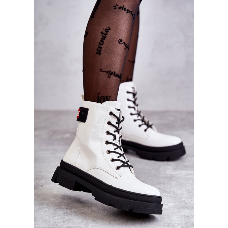 S.Barski Naisten lakatut saappaat Lace-up Workers White Conny valkoinen 2