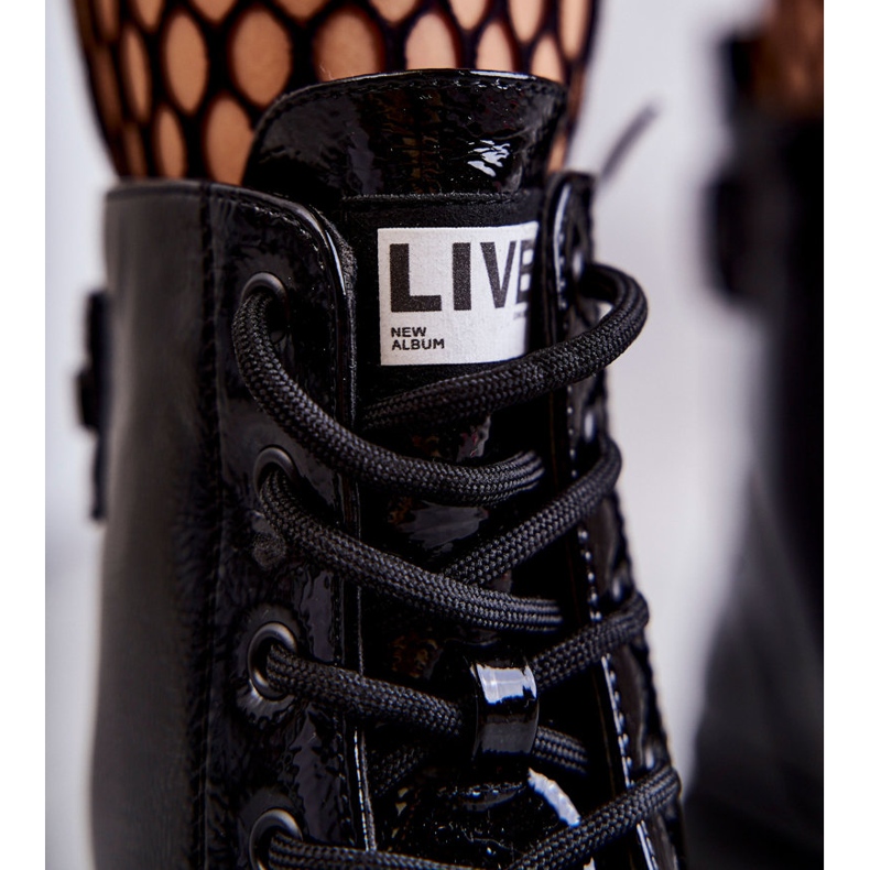 S.Barski Naisten lakatut saappaat, nauhakengät, musta Conny 2