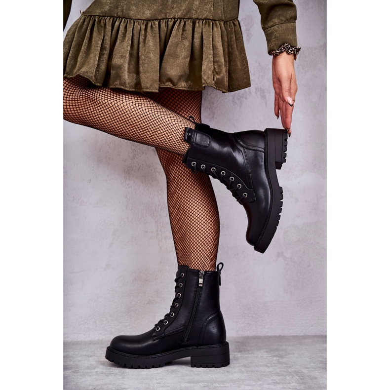 PJ1 Mustat Ritta lämpimät nahkaiset nauhasaappaat 1