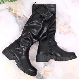 Jezzi Naisten mustat Vinceza-saappaat säädettävällä soljella 1