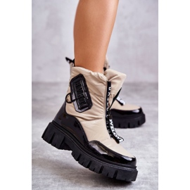 PM1 Naisten beige ja musta lämmin lumisaappaat vetoketjulla Marit 2