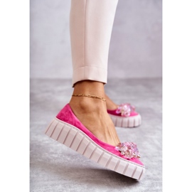 PA2 Mokkanahkaiset ballerinat alustalla Fuchsia Ladette -koristeella vaaleanpunainen 1