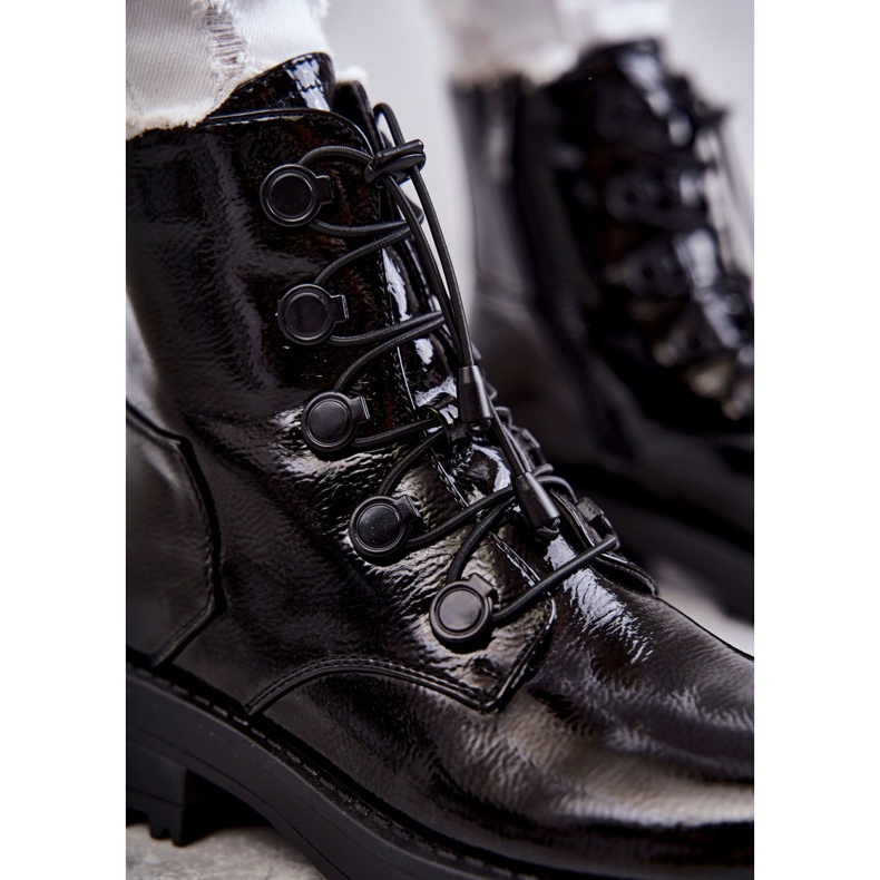 PJ1 Naisten lakatut lämpimät saappaat uurretulla mustalla Helialla 2