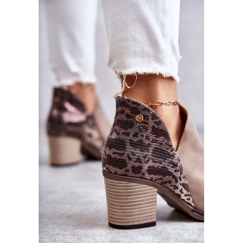 Naisten nahkasaappaat korkokengillä Maciejka Beige 04492-43 ruskea 2