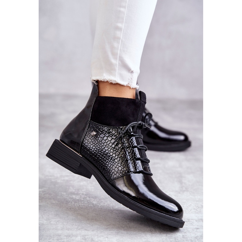 Vinceza Lakatut mustat lämpimät nauhalliset saappaat Cathrine 2