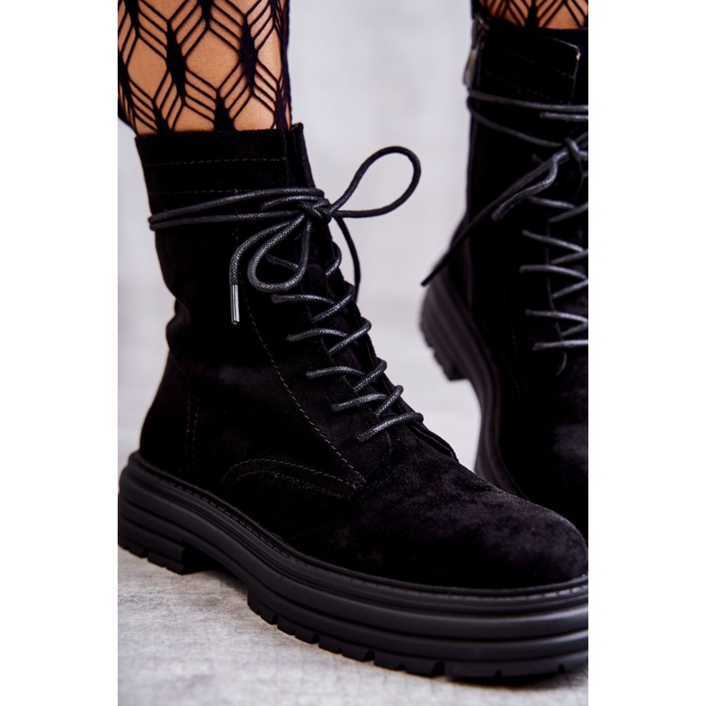 S.Barski Naisten mokkanahkasaappaat sidottu musta Afra 2