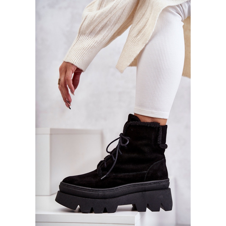 Mokkanahkaiset lämpimät pitsisaappaat, mustat Elisabeth 1