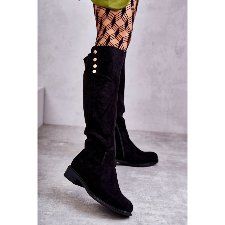 S.Barski Mustat Lauran lämpimät mokkanahkaiset tasakorkoiset saappaat 1