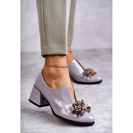 PA2 Lakatut nahkaiset sileät kengät, joissa on tumma koristelu Harmaa Delaver 2