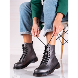 Naisten harmaat Shelovet-nauhasaappaat, joissa on metallinen kiilto 1