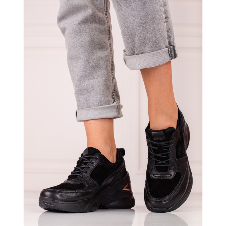 Naisten mustat nahkaiset Shelovet-lenkkarit 2