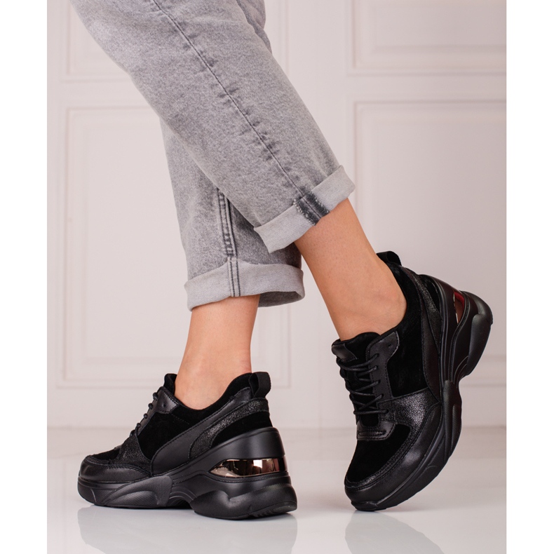 Naisten mustat nahkaiset Shelovet-lenkkarit 1