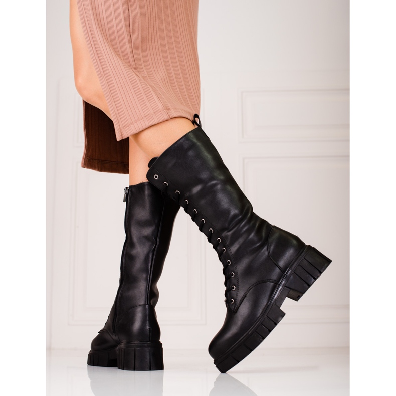 Sokolskin nauhalliset korkeat saappaat naisille musta 2