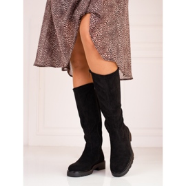 Mustat Shelovet mokkanahkaiset naisten saappaat 1