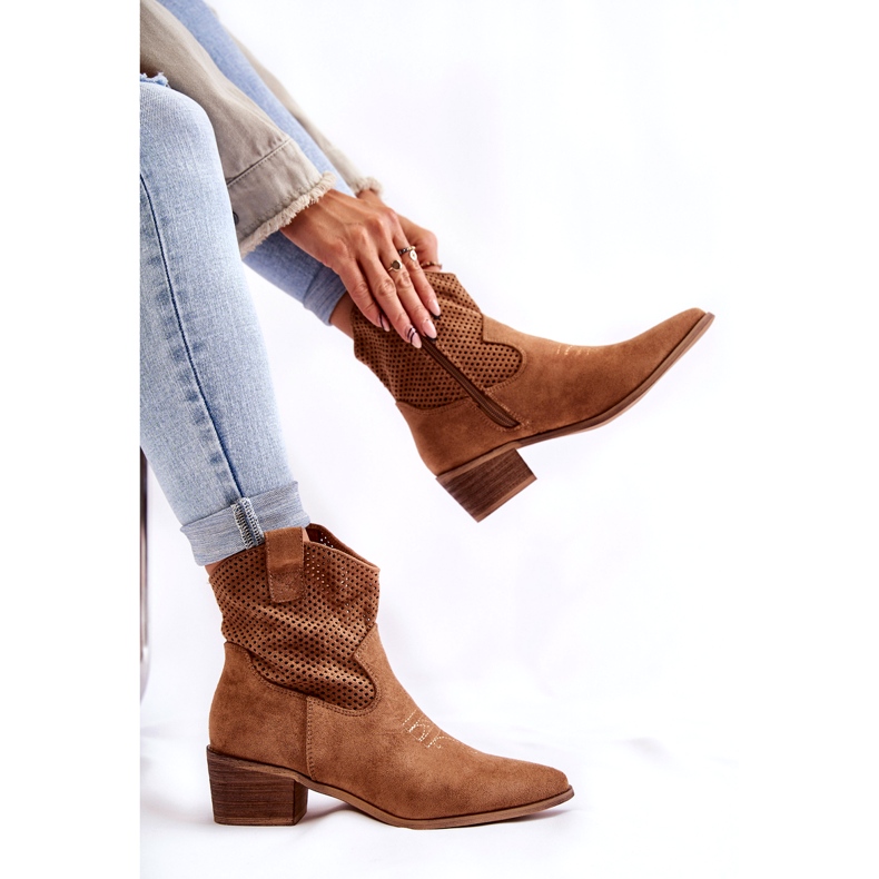 FB1 Mokkanahkaiset harjakattoiset cowboysaappaat, joissa ompeleet Camel Elvire B-829 ruskea 4