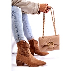 FB1 Mokkanahkaiset harjakattoiset cowboysaappaat, joissa ompeleet Camel Elvire B-829 ruskea 3