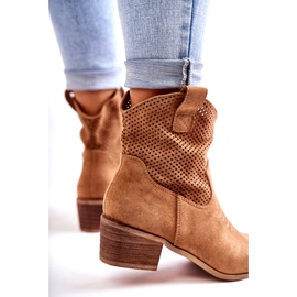 FB1 Mokkanahkaiset harjakattoiset cowboysaappaat, joissa ompeleet Camel Elvire B-829 ruskea 2