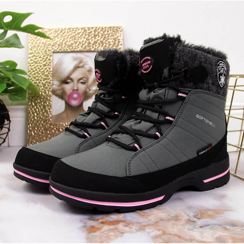 Tyttöjen harmaat vedenpitävät lumisaappaat American Clubilta 2