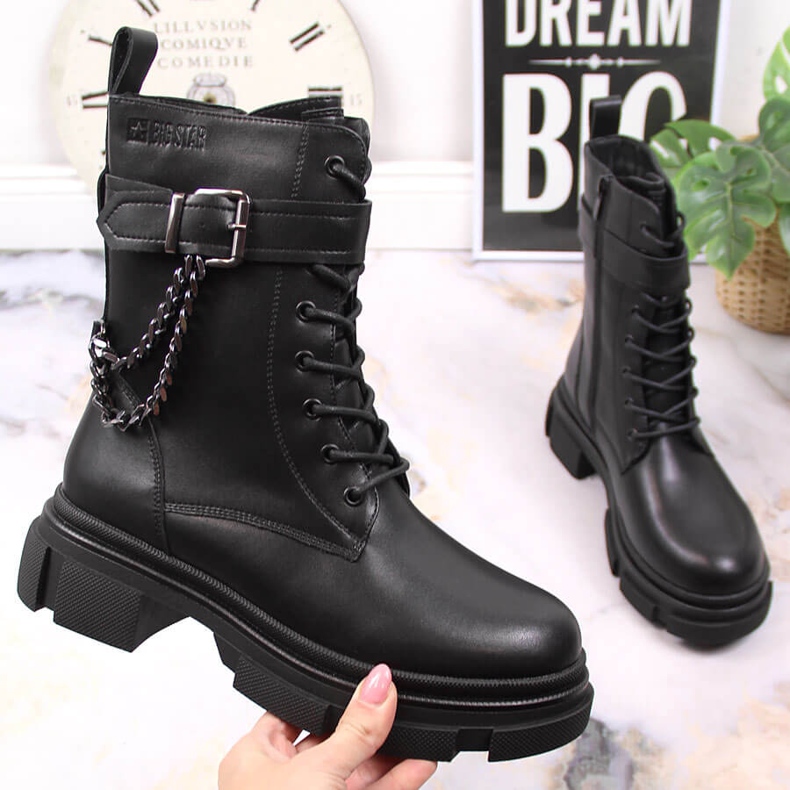 Naisten mustat nahkalaukut ketjulla, lämmitetty musta Big Star KK274486 1