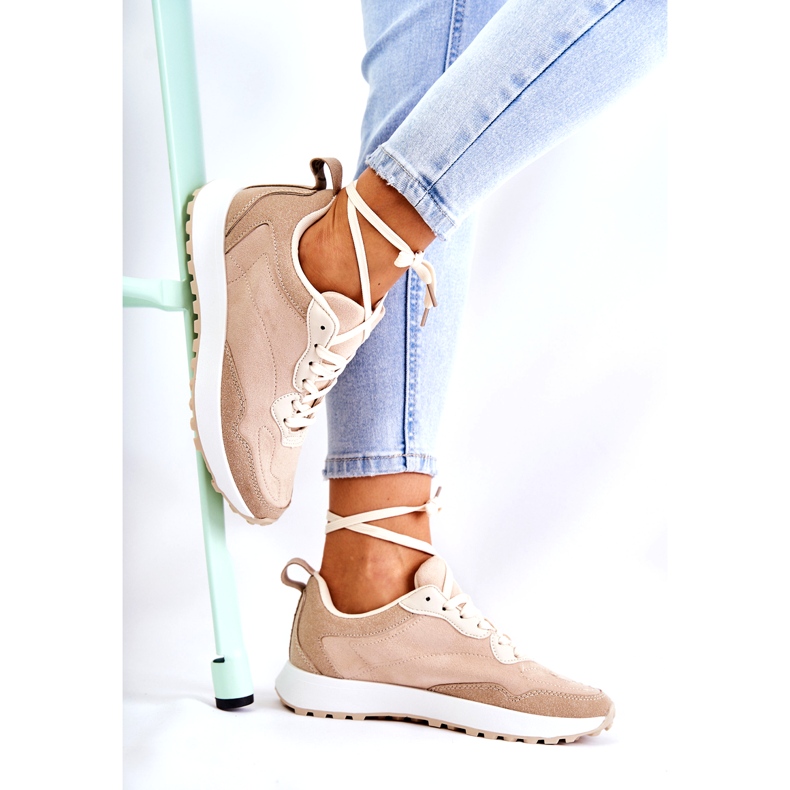 PG1 Naisten mokkanahkaiset urheilukengät beige Nayla 2