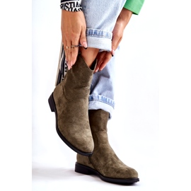 S.Barski Naisten mokkanahkaiset tasakorkoiset saappaat Vihreät Fiorenz HY66-66 3