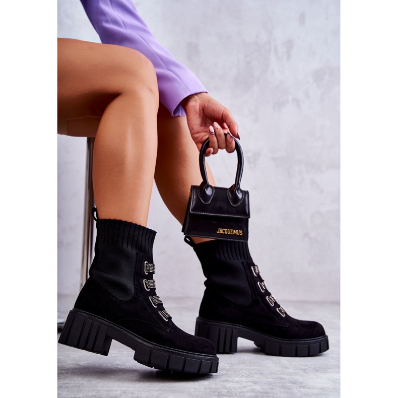 Seastar Mustat mokkanahkaiset sukkasaappaat strassit 2