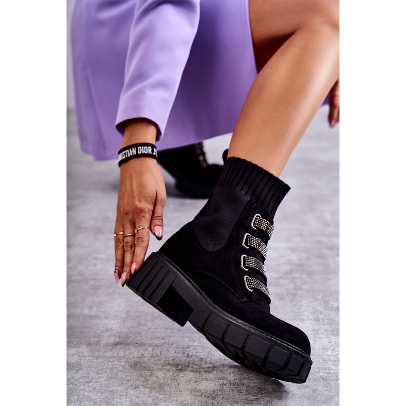 Seastar Mustat mokkanahkaiset sukkasaappaat strassit 3