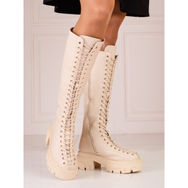 Naisten korkeapituiset Shelovet beige-saappaat 1