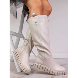 Naisten litteät eristetty beige-saappaat Potocki 1