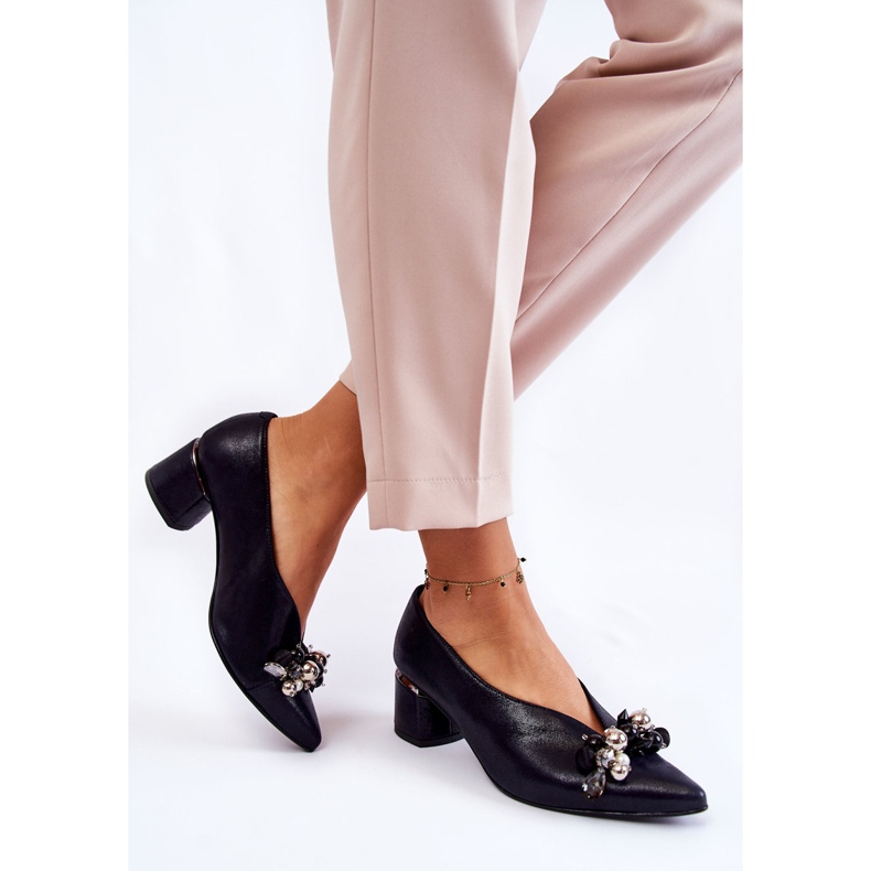 Nahkapumput Laura Messi 2487 tummansinisellä koristeella sininen 1