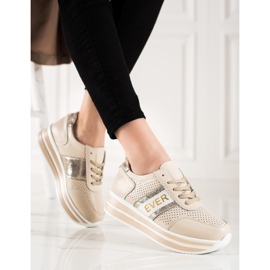 SHELOVET Beiget nahkaiset tennarit Goodin-alustalla kultainen 1